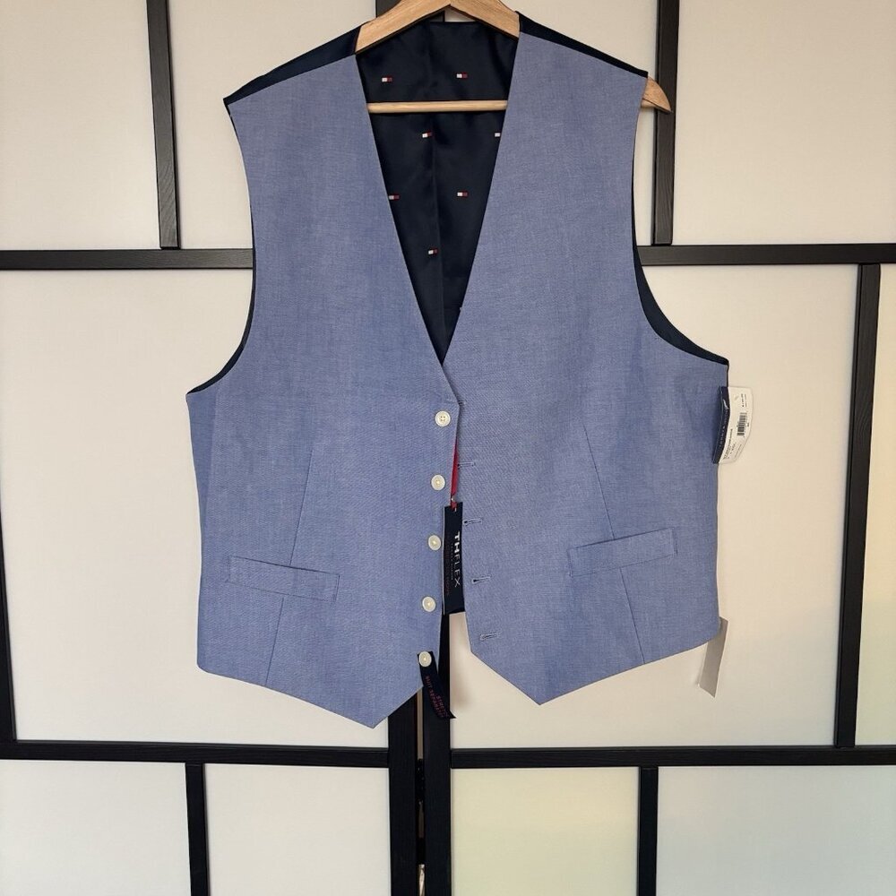 Tommy Hilfiger Mens Career Suit Vest Blue Modern-Fit TH Flex Preppy Office NWT